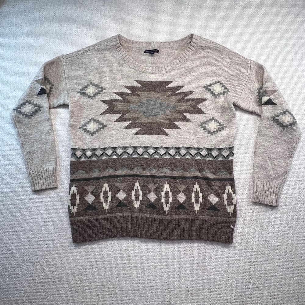 American‎ Eagle Aztec Geometric Pattern Crew Neck Knit Sweater Women L